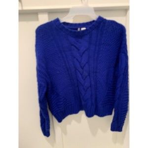 H&M DIVIDED Scoop Neck blouse Pullover Blue Cable Knit Sweater Women's Sz M